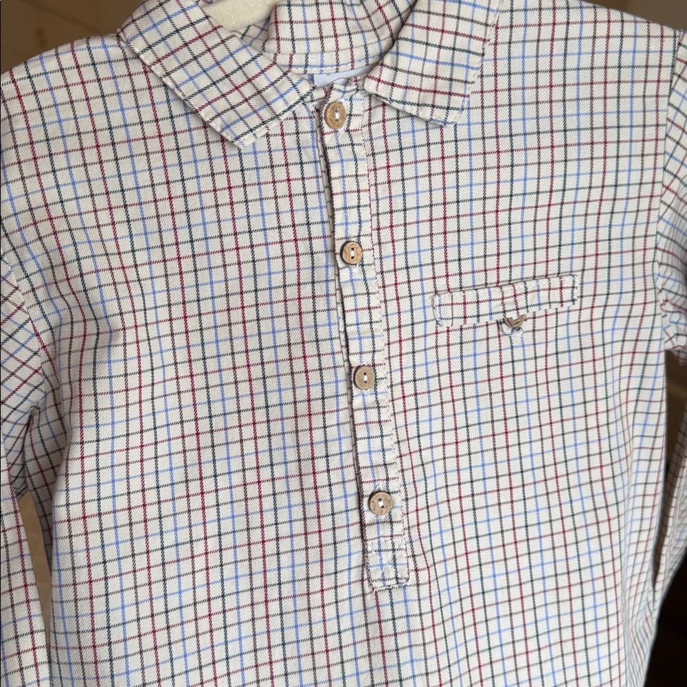 Pepa London- Boys Check Plaid Polo Collar Long Sleeve Button Down Shirt- Size: 6